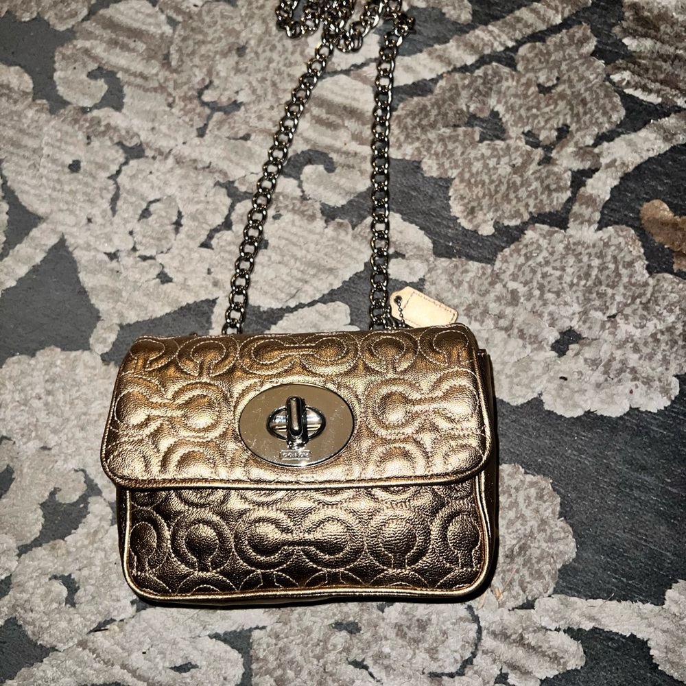 COACH Gold Metallic Leather Madison Chain Mini Shoulder Bag